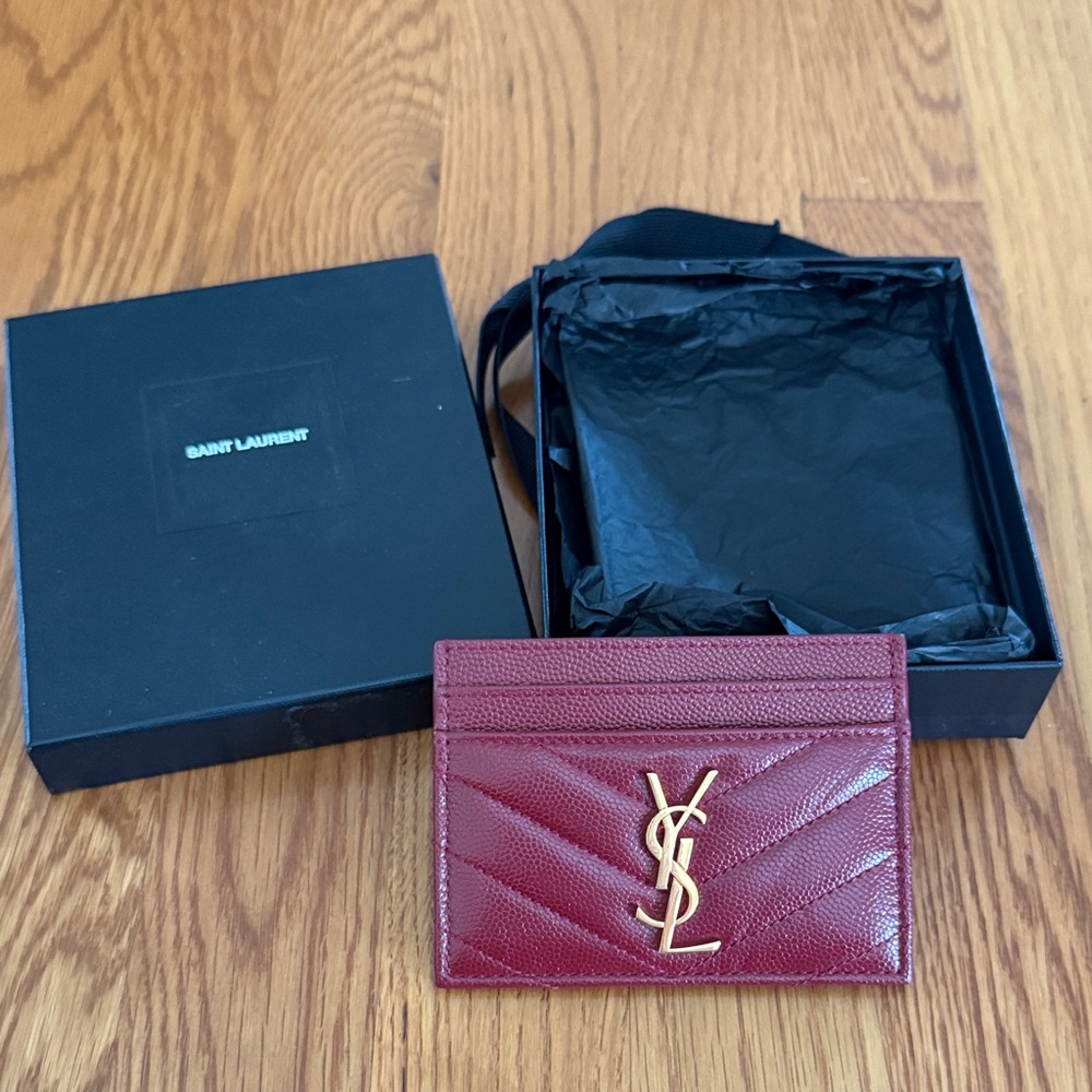 Saint Laurent Red Card Holder with Gold Logo - Picture 1 of 6
